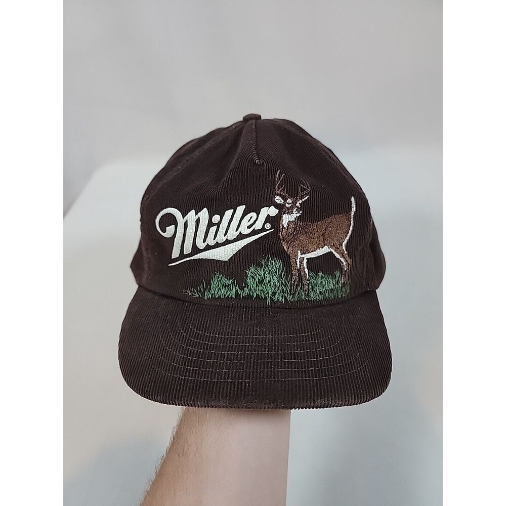 1980s Vintage Miller Brewing Co Corduroy Trucker Hat Beer & Whitetail Deer RARE